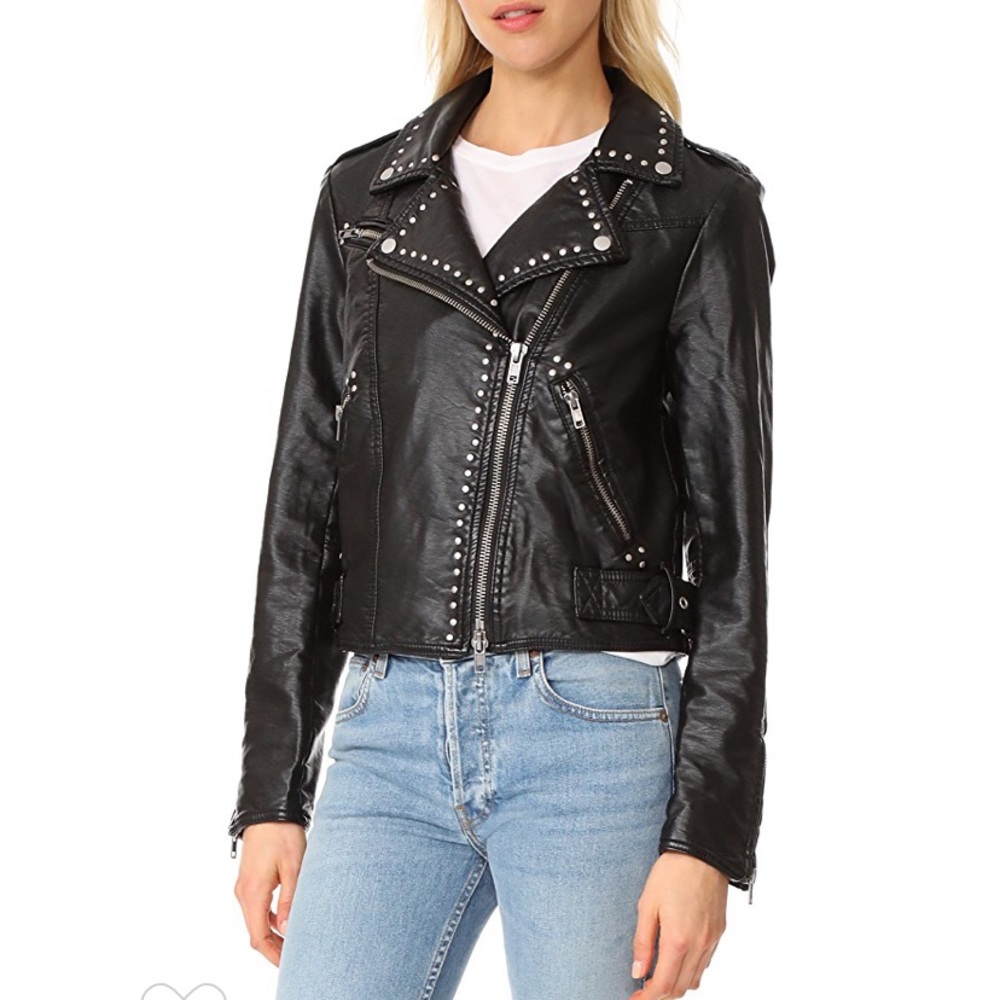 Free People Black Leather Moto Studded Jacket - Picture 3 of 8